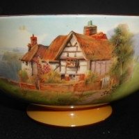 1930's Royal Doulton series ware footed bowl with hand painted cottage scene - marked & numbered D4967 to base - Sold for $49 - 2016