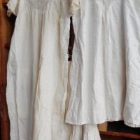 3 x Victorian ladies white cotton & lace clothing incl, 2 x night dresses with lace & petticoat with cloth button lace & pleats - Sold for $55 - 2016
