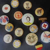 Group lot assorted vintage badges inc - 1956 Olympic Games Marlene Matthews, SA Army Day, Help Others, some with makers marks, etc - Sold for $37 - 2016
