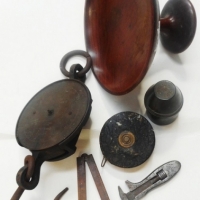 Group of items including salter scale, tape measure tools, turned bowl etc - Sold for $73 - 2016