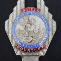 Vintage St Christopher car badge Safety Courtesy - Sold for $55 - 2016