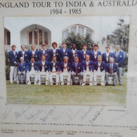 Vintage framed cricket photograph - England Tour to India & Australia 1984-1985 - signed by entire team inc - DI Gower, MW Gatting, etc - Sold for $43 - 2016