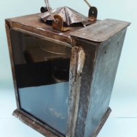 Vintage hand held lantern with slide out fuel vessel and original makers plaque to back - Henkel & Paterson of Collins st Melbourne - Sold for $146 - 2016