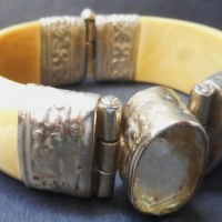 Wide ivory Bracelet - nickel plate with large oval Citrine - Sold for $116 - 2016