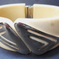 Wide ivory  Modernist bracelet - hinged with silver decoration - Sold for $159 - 2016