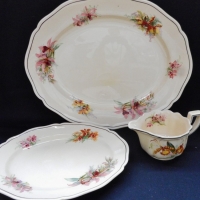 3 x pieces 1930's Royal Doulton Orchid pattern - platters and jug - Sold for $55 - 2016