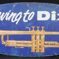 Vintage double sided cardboard  advertising sign Swing to Dixie featuring a trumpet - 70cms D - Sold for $49 - 2016