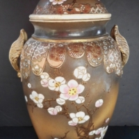 Circa 1900 Japanese Satsuma lidded vase with blossom decoration - 33 cm tall - Sold for $85 - 2016