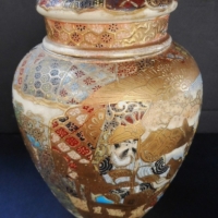Circa 1900 Japanese heavily gilded Satsuma pot pourri vase & lid - lid with crack - 175cm tall - Sold for $85 - 2016