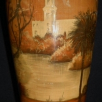 Vintage Hielco Ware hand painted wooden poker work  vase - Government House Melbourne - original sticker to base - Sold for $34 - 2016