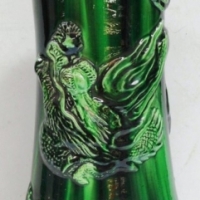 c 1920s green drip glaze Japanese Awaji pottery vase with embossed dragon  - AF - Sold for $34 - 2016