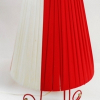 c1950s retro Lamp - red and white ribbon light shade with coiled red and white stand - Sold for $43 - 2016