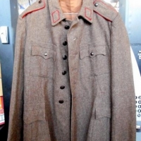Lot 23 - Vintage c1950's RUSSIAN Military JACKET - brown Woolen w Red Details to Collar Tabs & Epaulettes, all Original Buttons w Raised STAR Design, ink stamp - Sold for $34 - 2016