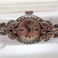 Vintage ladies silver 'Baton' 17 jewels Marcasite cocktail watch (working) - Sold for $30 - 2016