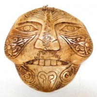 Tribal Carved bone head pendant with tribal tattoos - Sold for $61 - 2016