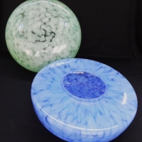 2 x c1930's ceiling light shades - one blue, one green, both with mottling - Sold for $24