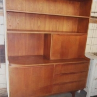 c1970s teak veneer bookshelf with cupboard section - Sold for $49 - 2016