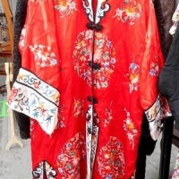 Vintage Chinese red silk coat with floral embroidery, mandarin collar, etc - Sold for $37 - 2016