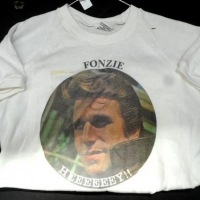 Vintage c1970s white t-shirt with FONZIE image to front, original label - Sold for $37 - 2016