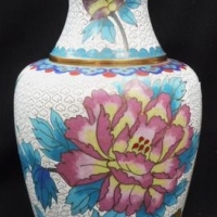 1950s Chinese cloisonne vase with floral pattern on cloud background - Sold for $73 - 2016