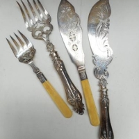 2 x pairs c1890 silver plated  fish servers inc - one with ivory handles, etc - Sold for $73 - 2016