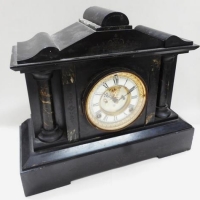 Victorian Ansonia Clock Co, USA black slate mantel clock with key and pendulum - c1890 - Sold for $110 - 2016