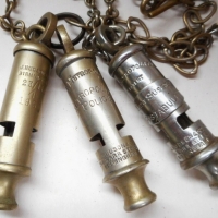 3 Vintage police whistles including East Sussex constabulary and Metropolitan police - Sold for $61 - 2016