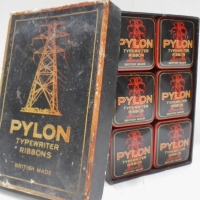 Box of 6 Vintage Pylon Typewriter ribbon tins with contents - Sold for $49 - 2016