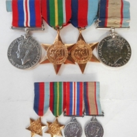 Group lot Australian WW2 items - 4 x Campaign Military Medals and matching miniature Dress set - Sold for $159 - 2016