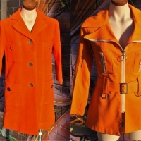 2 x 1960s Women's clothing inc - ERIC METCALF Orange mini with metal pull rings and zips, size xssw plus lined orange woollen Winter coat, approx size - Sold for $31 - 2018