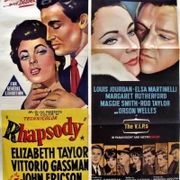 2 x Daybill Movie Posters Starring Elizabeth Taylor - Rhapsody 1956 and 1963 The VIPs  both by Robert Burton Pty Sydney - Sold for $37 - 2018