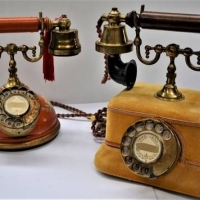 2 x c1970s decorator telephones incl hand painted and velour covered - Sold for $43 - 2018