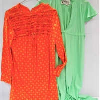2 x vintage c 1960s retro bright colourful dresses - orange mini Miss Sharon label size XXSW, Green Flattery label size 10 - Sold for $31 - 2018