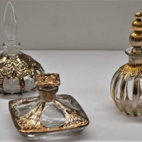 3 x vintage glass perfume bottles with silver and gilt metal overlay - Sold for $43 - 2018