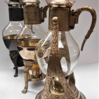 3 x vintage glass spirit kettles on stands - Sold for $50 - 2018