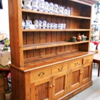 Large Edwardian style  Baltic pine kitchen dresser - 2 pieces - 208cm wide and 220cm tall - Sold for $149 - 2018