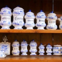 Large set 'Blue Onion' blue and white kitchen canister and condiments set - Sold for $62 - 2018