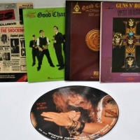 Small group lot music guitar books incl Good Charlotte and Guns 'n' Roses plus Guns 'n' Roses picture 'Interview' vinyl record - Sold for $37 - 2018
