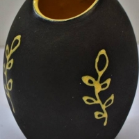c1950's Australian Pottery black with contrast yellow decoration - incised to base but ilegible - 20cm tall - Sold for $50 - 2018