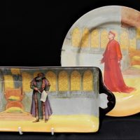 2-pieces-c1912-Royal-Doulton-Shakespeare-series-D3596-inc-Shylock-Sandwich-tray-Wolsey-lge-display-plate-Sold-for-43-2020