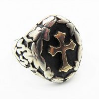 Gents-chunky-anodised-silver-Ring-featuring-9ct-gold-embossed-Cross-marked-MRC-375-925-TW14-2-grms-Sold-for-62-2020