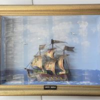 Glass-fronted-cased-model-of-The-Santa-Maria-Sailing-ship-with-sea-scape-background-approx-45cm-H-60cm-L-13cm-D-Sold-for-62-2020
