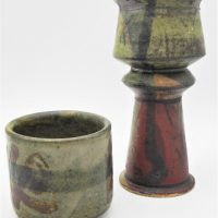 Gus-McLaren-1923-2008-2-x-Pieces-Australian-Pottery-Tall-Goblet-small-Pot-both-with-Abstract-Earthy-toned-Glazes-both-marked-with-Numbers-t-Sold-for-149-2020