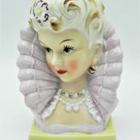 Vintage-1960s-Lady-head-ceramic-vase-yellow-base-high-wide-pink-frilled-collar-16cms-H-no-marks-to-base-Sold-for-50-2020