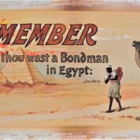 Vintage-c1911-Mounted-Watercolour-featuring-Pyramids-Men-with-Camels-Remember-Thou-wasnt-a-Bondman-in-Egypt-Deu-XVI12-Signed-John-F-Fryer-Da-Sold-for-43-2020