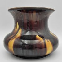1930s-McHugh-Australian-squat-shaped-Vase-brownyellow-drip-glaze-marked-to-base-13cms-H-crazing-to-base-Sold-for-75-2021