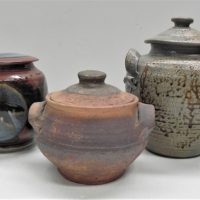 3-x-Australian-Studio-Pottery-Lidded-Jars-various-Period-glazes-2-pieces-signed-with-impressed-Monograms-various-heights-16-to-25cm-H-Sold-for-68-2021