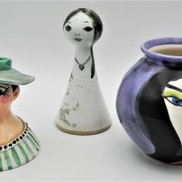 Group-lot-Novelty-197080s-Australian-Pottery-inc-R-Deane-Squat-Vase-with-hand-painted-face-signed-R-Deane-Novelty-lady-head-vase-etc-Sold-for-43-2021