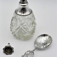 Group-lot-Sterling-silver-inc-Hallmarked-Chester-Tea-Caddy-Spoon-with-Shamrock-handle-Crystal-Perfume-bottle-with-silver-mount-and-silver-tone-small-Sold-for-68-2021