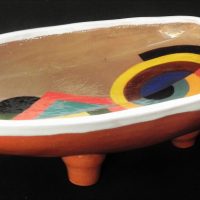 Gus-McLaren-1923-2008-Australian-Pottery-Footed-Bowl-Oval-shape-divided-hand-painted-colourful-abstract-design-incised-signature-to-base-275cm-Sold-for-273-2021